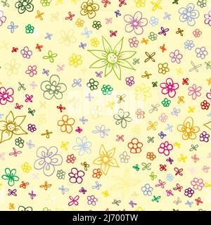 Decorative abstract seamless pattern with colorful doodles. Hand-drawn modern primitive style collection Simple flat vector illustration Stock Vector