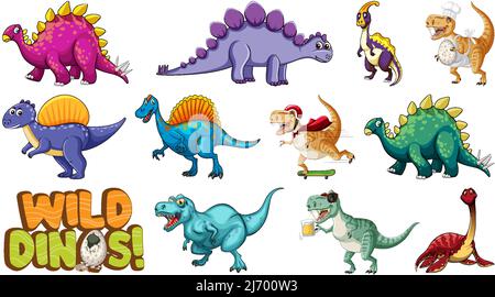 Many dinosaurs on white background illustration Stock Vector
