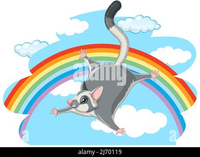 Sugar glider flying in blue sky illustration Stock Vector
