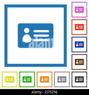 ID card solid flat color icons in square frames on white background Stock Vector