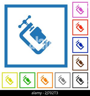 Folder compression solid flat color icons in square frames on white background Stock Vector