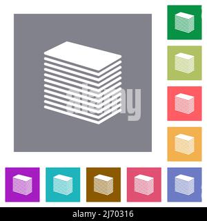 Paper stack solid flat icons on simple color square backgrounds Stock Vector