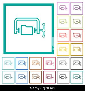 Folder compression outline flat color icons with quadrant frames on white background Stock Vector