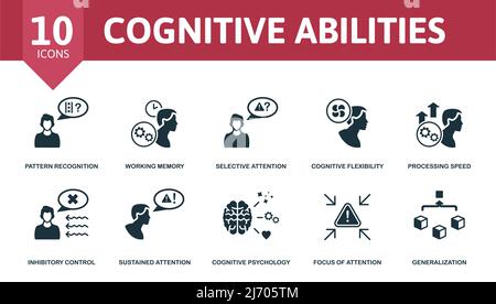 Cognitive Abilities set icon. Editable icons cognitive abilities theme such as pattern recognition, selective attention, processing speed and more. Stock Vector