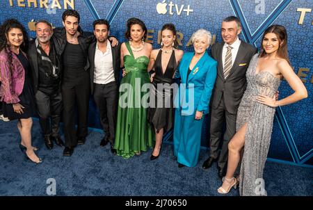 Behi Djanati Atai, Vassilis Koukalani, Arash Marandi, Shervin Alenabi, Shila Ommi, Niv Sultan, Glenn Close, Shaun Toub, Elnaaz Norouzi attend season Two premiere of Apple’s “Tehran” at Robin Williams Center (Photo by Lev Radin/Pacific Press) Stock Photo