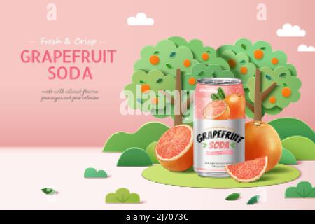 Grapefruit Add Grapefruit soda banner ad. 3D Illustration of a can of grapefruit soda ...