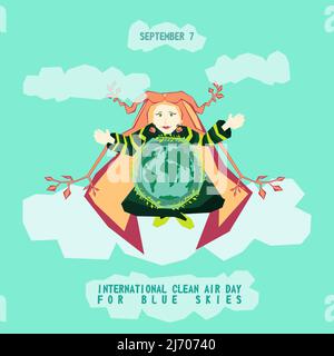 World Environment day or Earth day concept. World climate day. International clean air day for blue skies. Vector cartoon stylized graphic design for Stock Vector