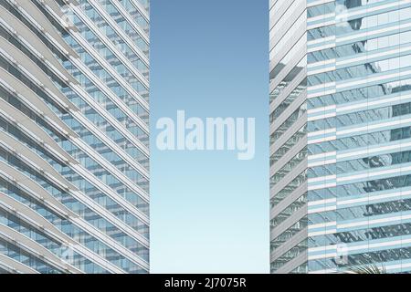 Close up of a geometric structure skyscraper exterior facade. Abstract architecture background . Stock Photo