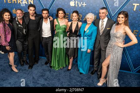 May 4, 2022, New York, New York, United States: Behi Djanati Atai, Vassilis Koukalani, Arash Marandi, Shervin Alenabi, Shila Ommi, Niv Sultan, Glenn Close, Shaun Toub, Elnaaz Norouzi attend season Two premiere of Appleâ€™s â€œTehranâ€ at Robin Williams Center  (Credit Image: © Lev Radin/Pacific Press via ZUMA Press Wire) Stock Photo