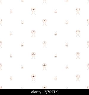 Seamless pattern with cute hare in childish style with smile muzzle and eyes on white background. Funny print of rabbit with happy face. Vector flat illustration for holidays Stock Vector
