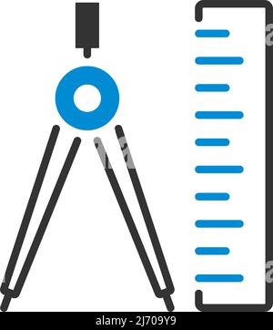 Icon Of Compasses And Scale. Editable Bold Outline With Color Fill Design. Vector Illustration. Stock Vector
