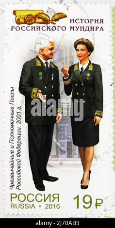 MOSCOW, RUSSIA - AUGUST 6, 2021: Postage stamp printed in Russia shows Ambassadors Extraordinary and Plenipotentiary of Russia, 2001, History of the R Stock Photo