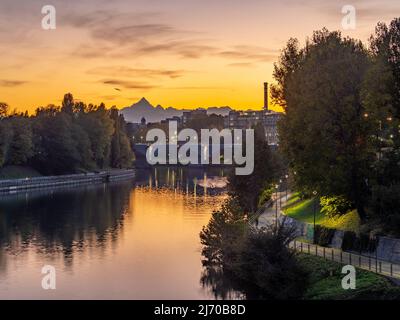 Monviso seen from Valentino Park in Turin Stock Photo