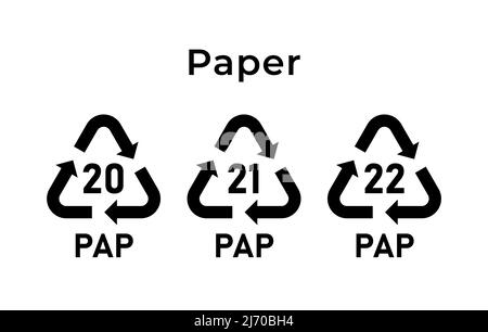 Recycling paper mark. Ecological recycling codes. Zero waste. Vector illustration. Set of line icons editable stroke.