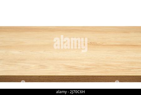 Wooden pine tabletop, empty blank desk or table as mockup or backdrop Stock Photo