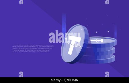 Tether or USDT crypto currency themed banner. Cryptocurrency Blockchain technology Stock Vector