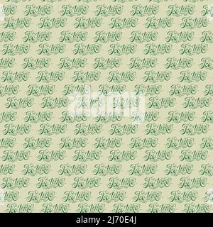 Green seamless pattern with calligraphic inscription Tea Time. Stock Vector
