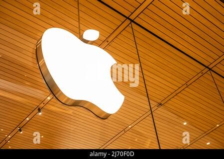 Apple Inc brand logo at flagship store in Icon Siam luxury shopping mall in Bangkok, 13 March 2022. THAILAND. Stock Photo