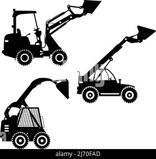 Skid steer loaders. Heavy construction machines. Vector illustration Stock Vector