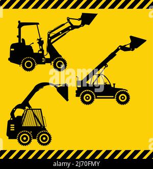 Skid steer loaders. Heavy construction machines. Vector illustration Stock Vector