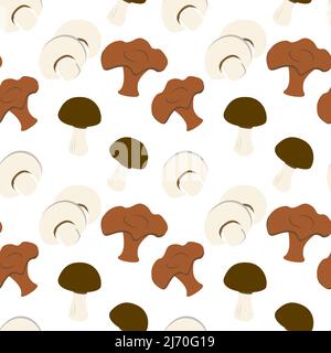Seamless pattern of different mushrooms in cartoon style. Great for notebook, inscriptions, lettering, napkins, towels, posters, banners. Stock Vector