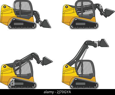 Skid steer loaders. Heavy construction machines. Vector illustration Stock Vector