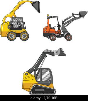 Skid steer loaders. Heavy construction machines. Vector illustration Stock Vector