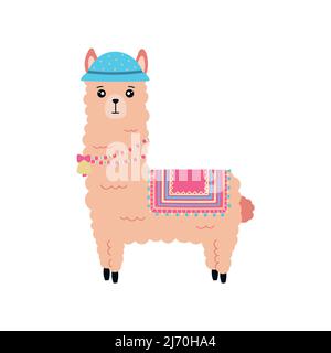 Cute llama alpaca vector graphic design. Llama character illustration for nursery design, poster, greeting card or logo. Stock Vector