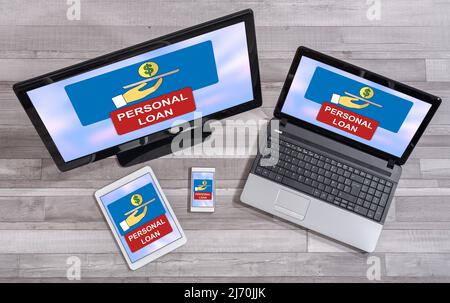 Personal loan concept shown on different information technology devices Stock Photo