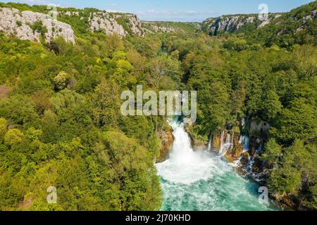 Aerial view of Bilusica buk waterfall in Krka National Park, Croatia Stock Photo