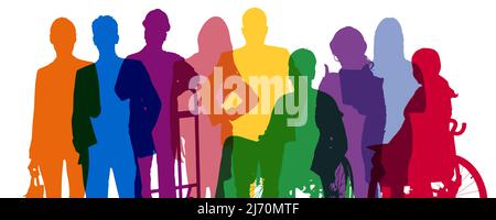Colorful upper body silhouettes of different working people as human resources and inclusion concept Stock Photo