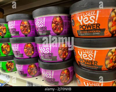 Grovetown, Ga USA - 04 20 22: Campbells YES soup on a retail store shelf side view Stock Photo