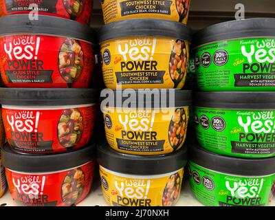 Grovetown, Ga USA - 04 20 22: Campbells YES soup on a retail store shelf green yellow and red Stock Photo