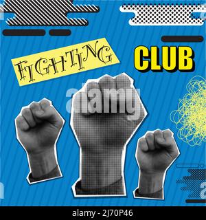 Art collage with fist hand Stock Vector