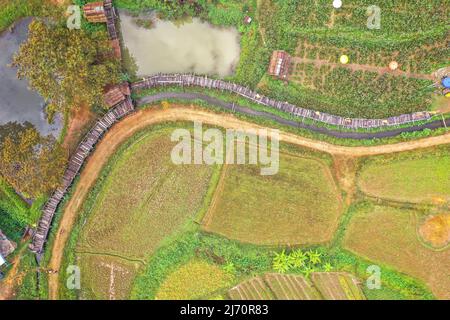 Aerial views of Pua and the rice fields in Nan province, Thailand Stock ...