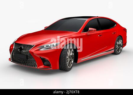 Luxury Car. A modern and elegant black car illuminated. 3D Render Stock Photo