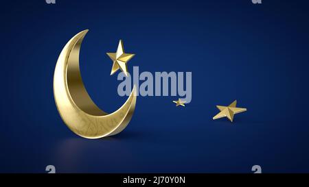 3D illustration Ramadan Kareem background with crescent and stars, holy month, Ramadan Kareem, Eid Mubarak, 3D rendering Stock Photo