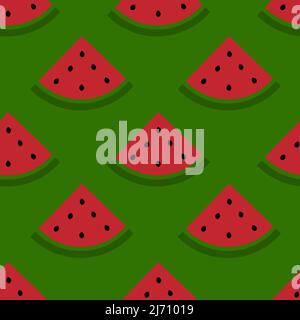 Simple seamless Watermelon pattern. Watermelon slices with seeds on dark green background. Made in vector. Stock Vector