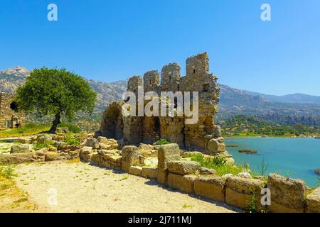 Bafa Golu, Lake Golu, and the ancient city of Heraklia, Mugla, Turkey Stock Photo
