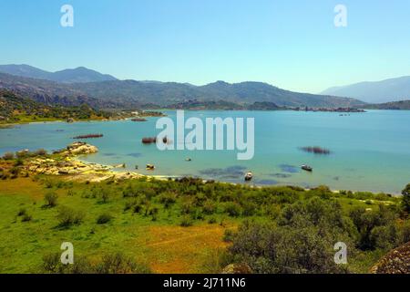 Bafa Golu, Lake Golu, and the ancient city of Heraklia, Mugla, Turkey Stock Photo