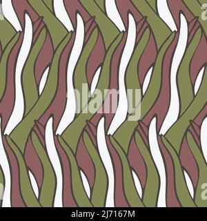 Seamless vector pattern with abstract grass texture on brown background. Decorative retro leaf wallpaper design. Simple wavy fashion textile. Stock Vector