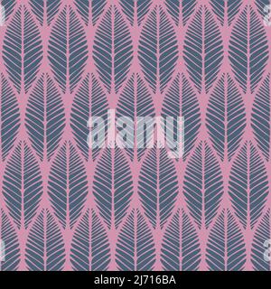 Seamless vector pattern with leaf texture on pink background. Simple modern floral stripe wallpaper design. Decorative foliage fashion textile. Stock Vector