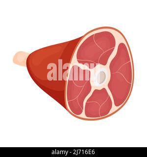 A whole raw pork knuckle with a bone. Fatty meat food. A product of animal origin. A food ingredient. Flat, cartoon vector illustration, isolated on a Stock Vector