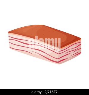 A whole piece of veined lard. Streaked bacon, pork fat. Greasy food. A product of animal origin. Flat vector illustration, isolated on a white backgro Stock Vector