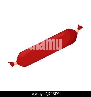 A stick of whole, boiled, smoked sausage. Meat product, Food ingredient. Ready-made food. Flat cartoon vector illustration isolated on a white backgro Stock Vector