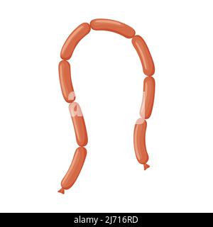 Sausages tied together. A bunch of boiled sausages. A food ingredient. Ready-made food. Flat cartoon vector illustration isolated on a white backgroun Stock Vector