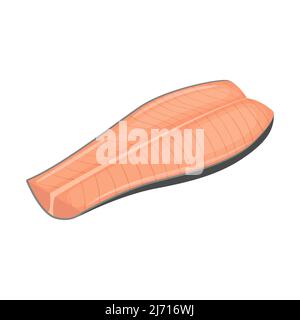 A piece of red fish in a longitudinal section. Fillet of pink salmon or salmon. Raw meat of sea fish, a food ingredient. Peeled fish. Flat cartoon vec Stock Vector