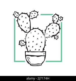 Vector fashion illustration of a cactus in a pot. Trendy minimalistic poster. Stock Vector