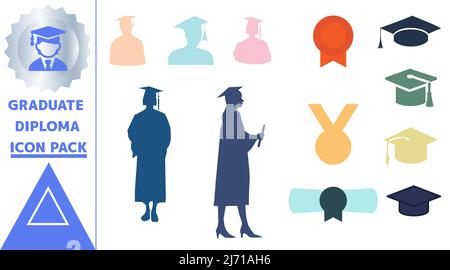 Graduate Diploma Icon Pack Stock Vector