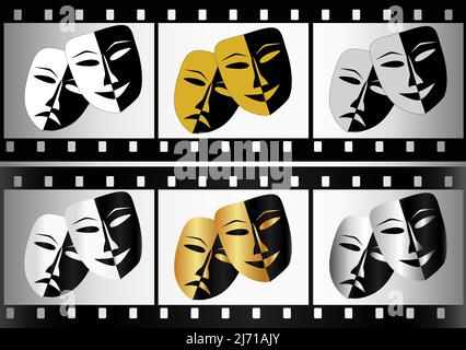 Theater Drama Tragedy Comedy Happy Sad Face Mask Stock Vector